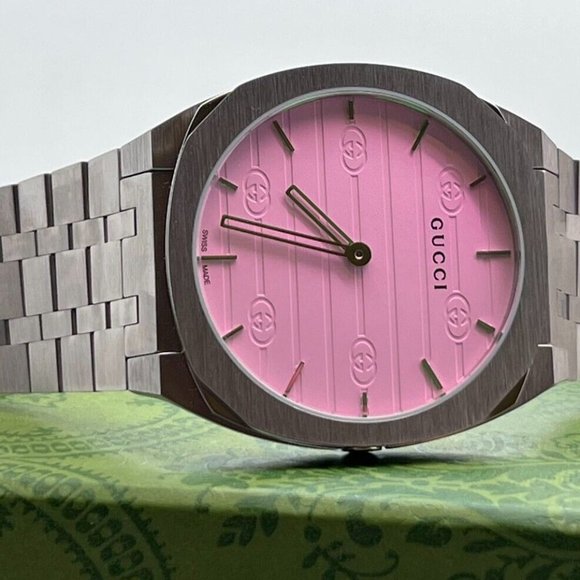 Gucci, NEW, Swiss Quartz Pink Dial 38mm Unisex Watch, Sapphire Crystal, YA163410 - Picture 2 of 5